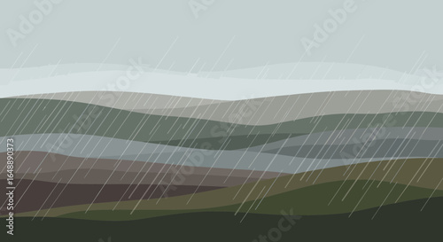 Abstract Landscape Illustration In Rain With Earthy Tones And Minimalist Style