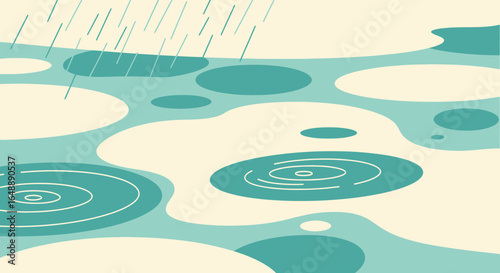 Abstract Rain Falling in Puddles Graphic Illustration on Background