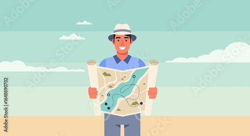 Adventurer With Map Ready To Explore Discover New Place And Destinations