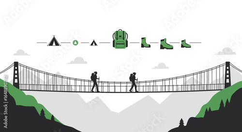 Adventurers Crossing a Suspension Bridge Exploring Iconic Landmarks Destination