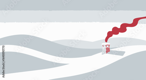 Abstract Snowy Hills Landscape With Industrial Chimney And Pollution Emission