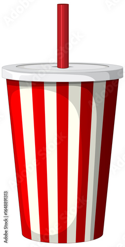 Vector illustration of a red and white striped drink cup with a straw, showcasing clean lines and vibrant colors