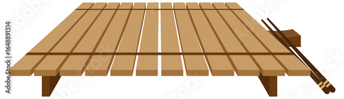 Vector illustration of a bamboo sushi rolling mat with a pair of chopsticks, viewed from a low front perspective, clean flat design
