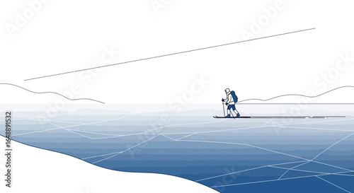 Adventurous Backcountry Skier Enjoying Serene Winter Landscape Illustration
