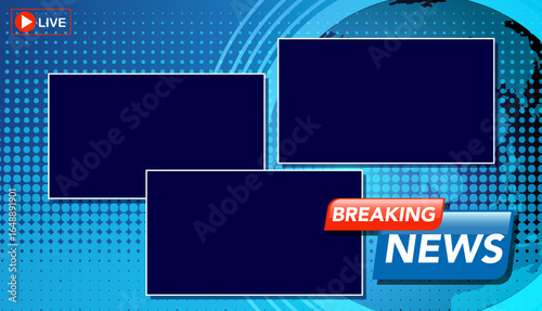 A vibrant vector illustration featuring a breaking news layout with bold colors and modern composition for media use