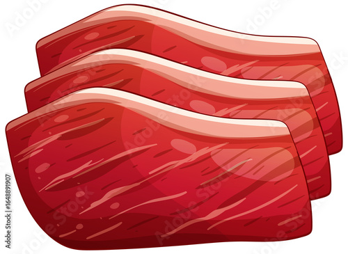 Three detailed raw meat slices in a vibrant vector style with rich red hues and smooth shading