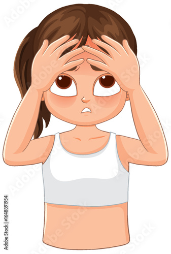 Worried Girl Touching Forehead in Sportswear Illustration