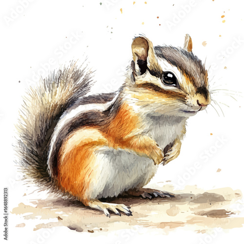 Chipmunk, watercolor vector, isolated on a white background.
