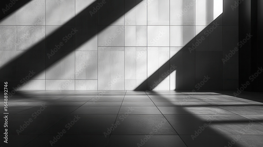 Obraz premium Sunlight casts dramatic shadows on a modern interior