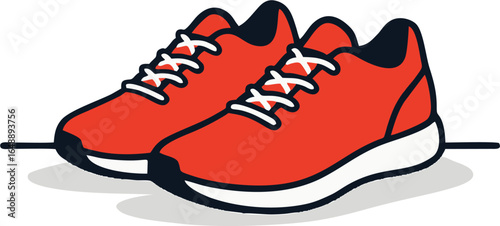 Minimalist vector illustration of red running shoes with white soles and laces, perfect for sports, fitness, or active lifestyle design projects