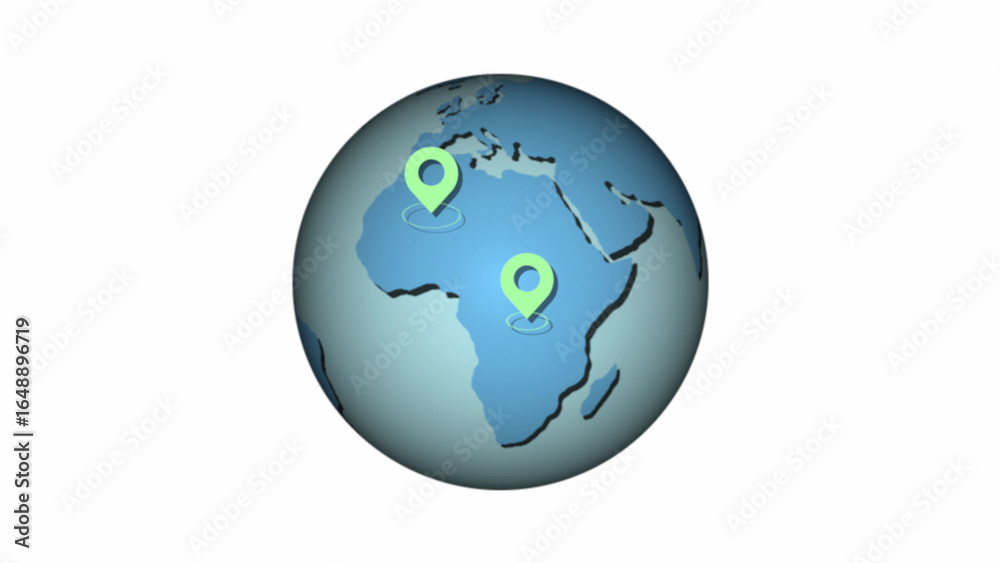 Naklejka premium Globe with green location pins on white background