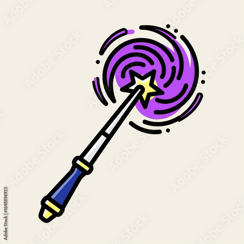 Magic wand illustration for fantasy designs. Perfect for childrens book covers, party invitations, and enchanting graphic elements for various projects.