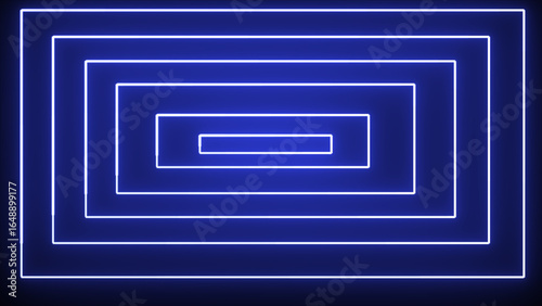 Abstract creative squares neon light. 3D Blue neon rectangle frames