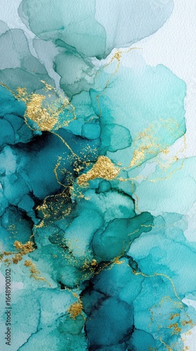 Abstract teal and gold fluid art