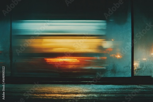 Blurry night train through a window