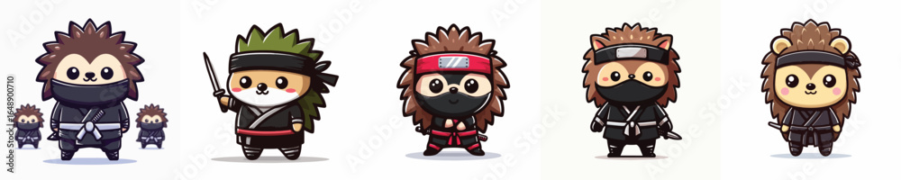 Naklejka premium hedgehog vector in ninja costume