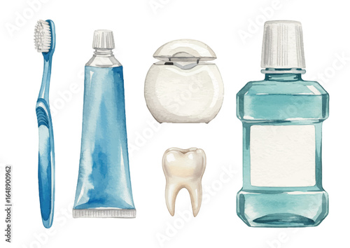 Vector watercolor Toothpaste, toothbrush, dentist / 水彩テイストの歯磨きイラスト