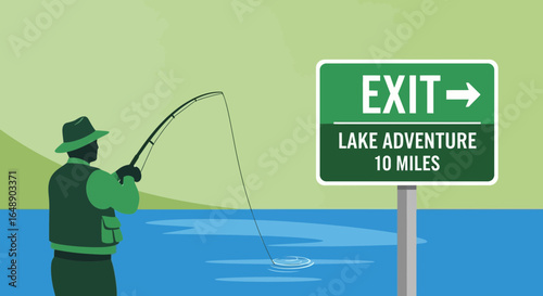 Angler Pursuing Tranquility At the Lake Exit for Adventure Awaits Ahead
