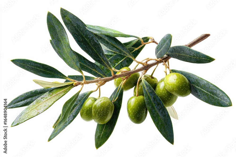 Obraz premium Fresh olive branch with green olives and leaves