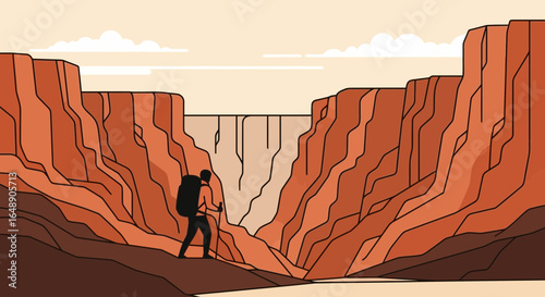 Backpacker Explore Grand Canyon Natural Beauty Scenic Landscape Illustration