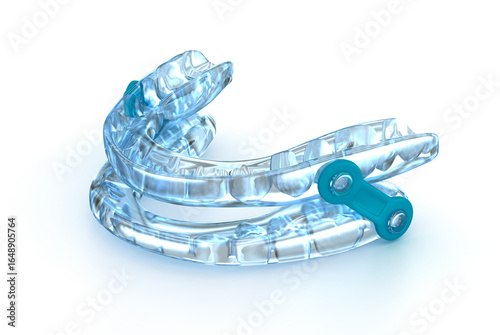 Oral appliance therapy device, sleep apnea treatment. 3D illustration