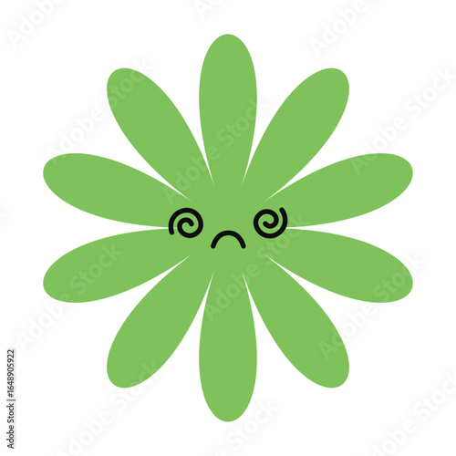 Sad floral emoji with a melancholic face. A simple yet expressive design that conveys mood through color and form.