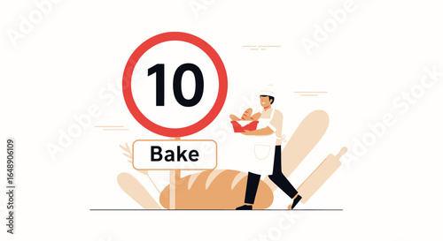Bakery Ten Percent Discount Offer And Baker Illustration Vector Art