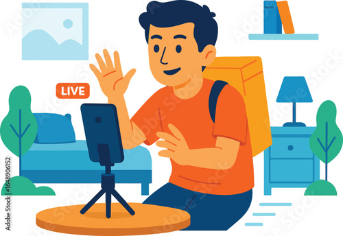 Teenager streaming from phone Illustration