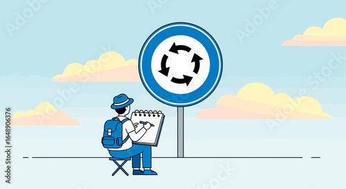 Artistic Rendition Of Traffic System Roundabout With Sketch Artist Outdoor Scene