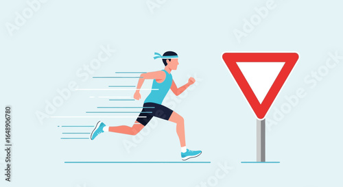 Athlete Speeding Past Caution Sign Represents Urgency And Lack Of Compliance