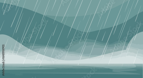 Atmospheric Downpour Illustration Of A Heavy Rain Against A Landscape