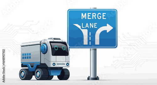 Autonomous Delivery Vehicle Merging On The Smart City Highway Road