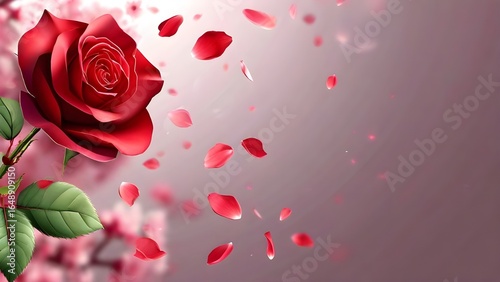 A red rose and cherry blossom with falling sakura petals on a clear background, creating a unique effect.