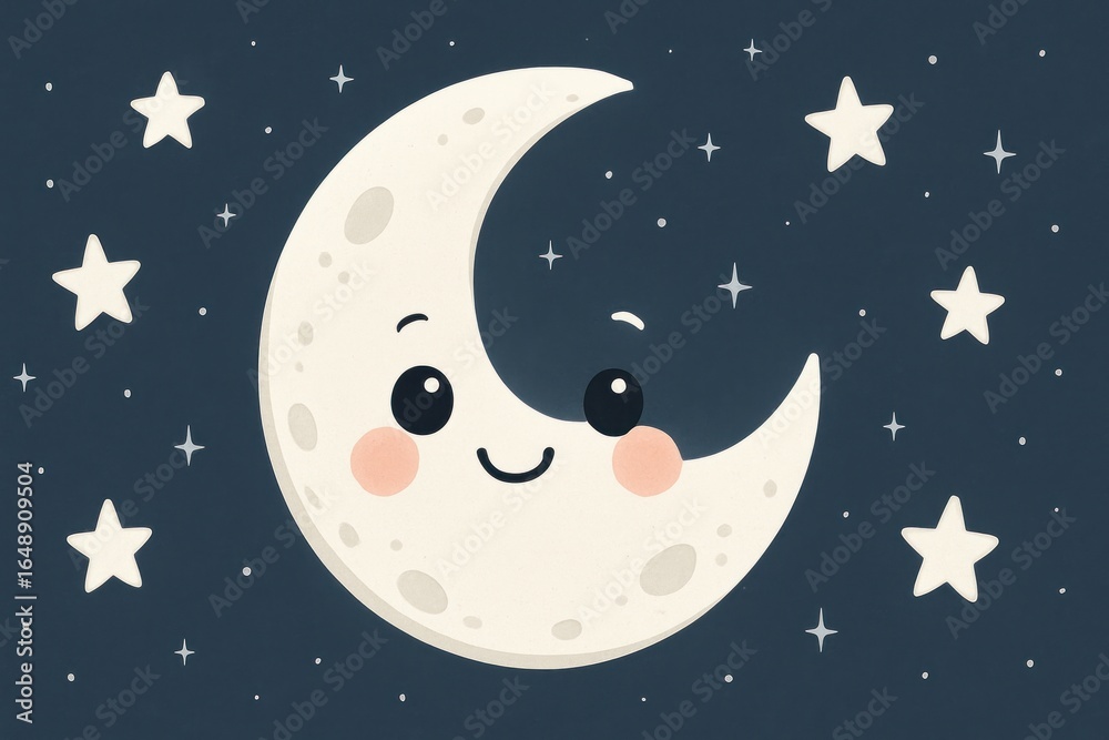Fototapeta premium Cute moon illustration smiling