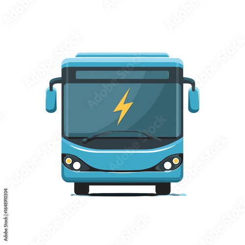 Elektrischer Bus in Frontansicht als farbige Vektorillustration, modernes umweltfreundliches Elektrofahrzeug für öffentlichen Nahverkehr, nachhaltige Mobilität und emissionsfreien Transport im Stadtve