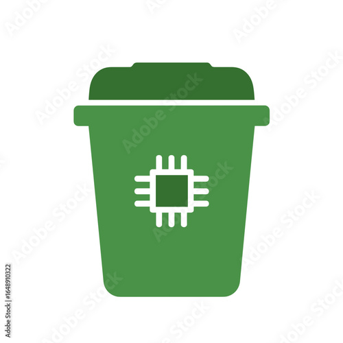 Elektroschrott Symbol, Mülltonne mit Mikrochip Icon, Recycling von Elektronik, E-Waste Entsorgung, umweltfreundliche Technikentsorgung