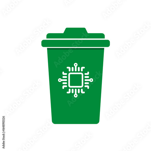 Elektroschrott Symbol, Mülltonne mit Mikrochip Icon, Recycling von Elektronik, E-Waste Entsorgung, umweltfreundliche Technikentsorgung