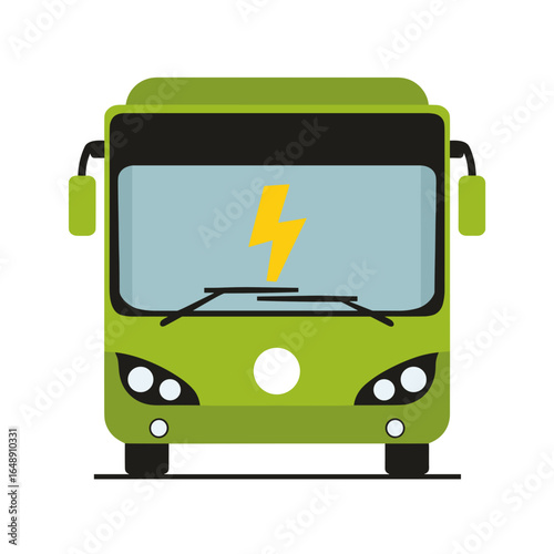 Elektrischer Bus in Frontansicht als farbige Vektorillustration, modernes umweltfreundliches Elektrofahrzeug für öffentlichen Nahverkehr, nachhaltige Mobilität und emissionsfreien Transport im Stadtve