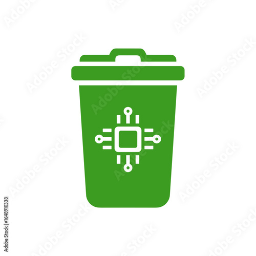 Elektroschrott Symbol, Mülltonne mit Mikrochip Icon, Recycling von Elektronik, E-Waste Entsorgung, umweltfreundliche Technikentsorgung