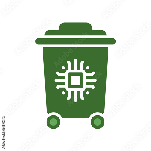 Elektroschrott Symbol, Mülltonne mit Mikrochip Icon, Recycling von Elektronik, E-Waste Entsorgung, umweltfreundliche Technikentsorgung