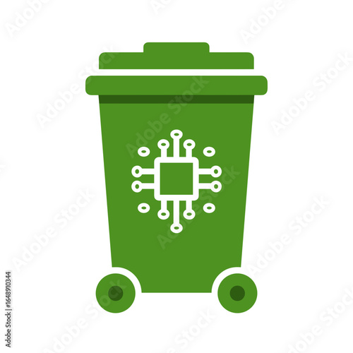 Elektroschrott Symbol, Mülltonne mit Mikrochip Icon, Recycling von Elektronik, E-Waste Entsorgung, umweltfreundliche Technikentsorgung