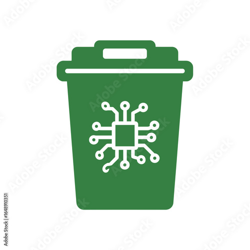 Elektroschrott Symbol, Mülltonne mit Mikrochip Icon, Recycling von Elektronik, E-Waste Entsorgung, umweltfreundliche Technikentsorgung