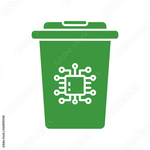 Elektroschrott Symbol, Mülltonne mit Mikrochip Icon, Recycling von Elektronik, E-Waste Entsorgung, umweltfreundliche Technikentsorgung