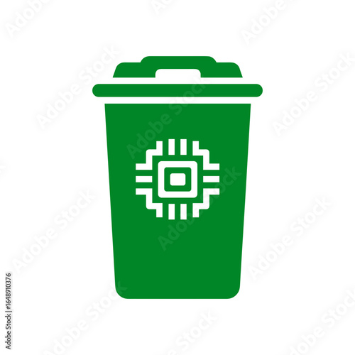 Elektroschrott Symbol, Mülltonne mit Mikrochip Icon, Recycling von Elektronik, E-Waste Entsorgung, umweltfreundliche Technikentsorgung
