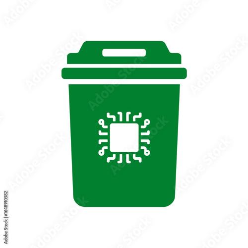 Elektroschrott Symbol, Mülltonne mit Mikrochip Icon, Recycling von Elektronik, E-Waste Entsorgung, umweltfreundliche Technikentsorgung
