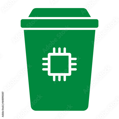 Elektroschrott Symbol, Mülltonne mit Mikrochip Icon, Recycling von Elektronik, E-Waste Entsorgung, umweltfreundliche Technikentsorgung