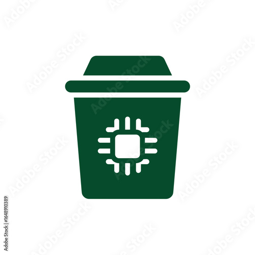 Elektroschrott Symbol, Mülltonne mit Mikrochip Icon, Recycling von Elektronik, E-Waste Entsorgung, umweltfreundliche Technikentsorgung