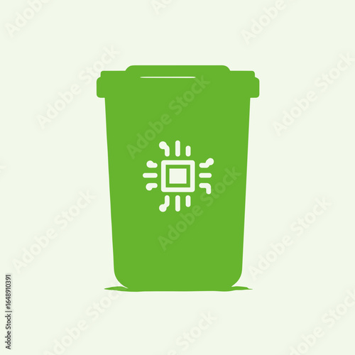 Elektroschrott Symbol, Mülltonne mit Mikrochip Icon, Recycling von Elektronik, E-Waste Entsorgung, umweltfreundliche Technikentsorgung