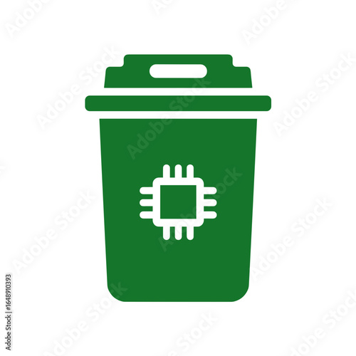 Elektroschrott Symbol, Mülltonne mit Mikrochip Icon, Recycling von Elektronik, E-Waste Entsorgung, umweltfreundliche Technikentsorgung