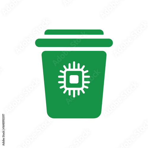 Elektroschrott Symbol, Mülltonne mit Mikrochip Icon, Recycling von Elektronik, E-Waste Entsorgung, umweltfreundliche Technikentsorgung